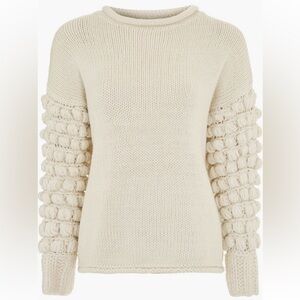 Preowned TopShop Cream Sweater with Pom Pom Sleeves Size US 4